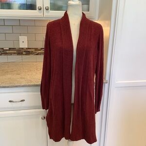 Barefoot Dreams Open Front Cardigan Sweater - Rust Burgundy Size Medium P